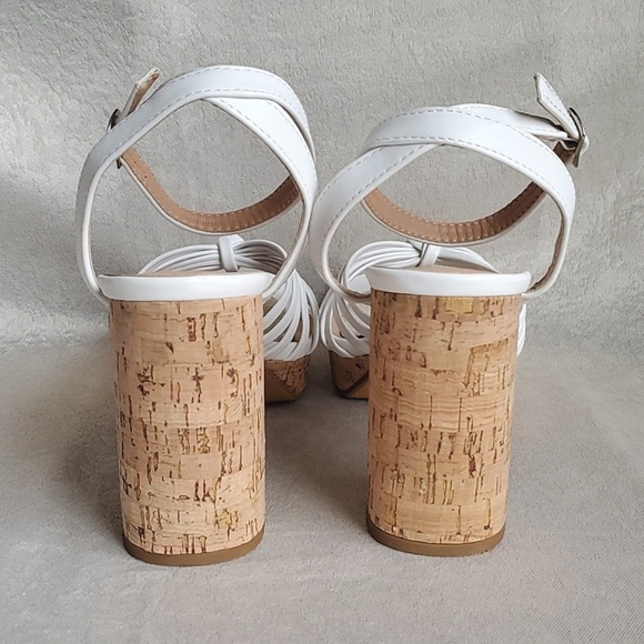 🆕️ TOP MODA White Knotted Cushioned Platform Cork Block Heel Sandals SIZE: 8 - Picture 7 of 11